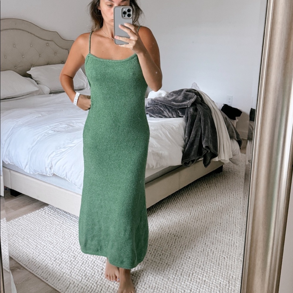 Soft Green Knit Midi Dress | Minimalist Chic |